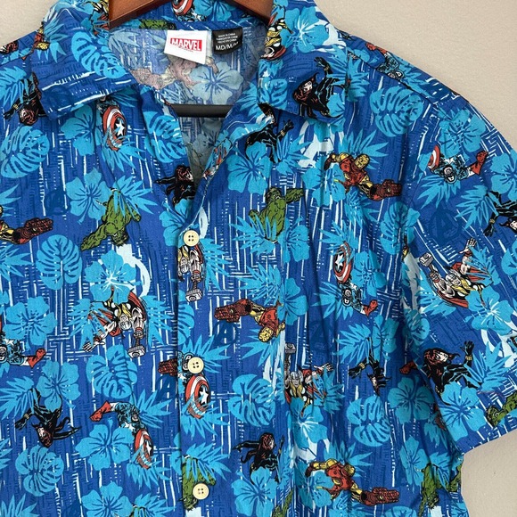 Marvel Avengers Hawaiian Shirt Classic Comics Button Up Short Sleeve Men's M - Picture 2 of 15
